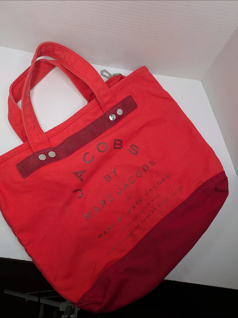 Marc Jacobs Bright Red Canvas Tote with Black Logo Tag